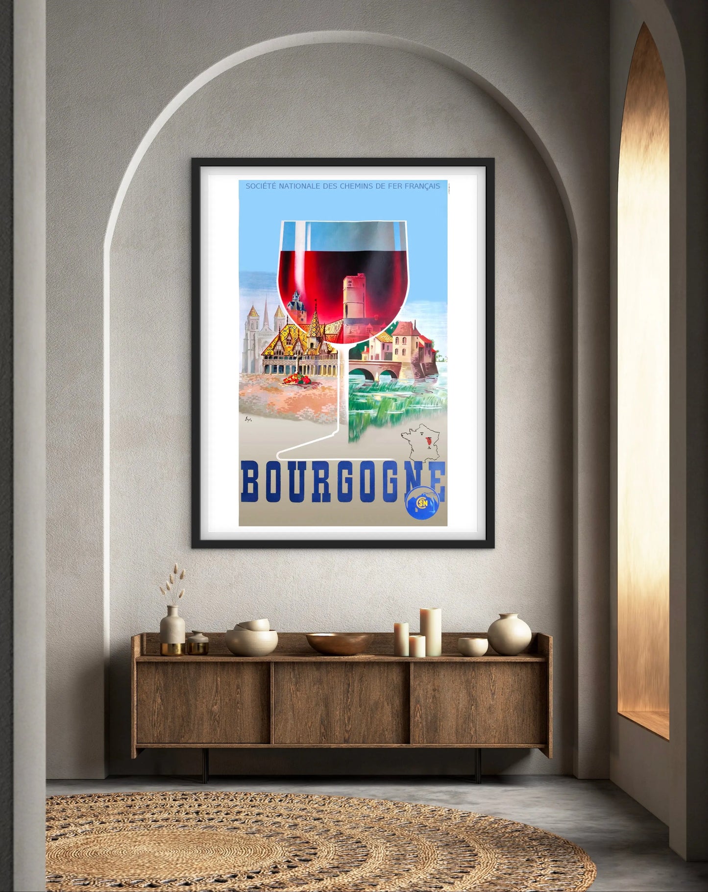 Affiche Vin Bourgogne SNCF affichevintagefrance