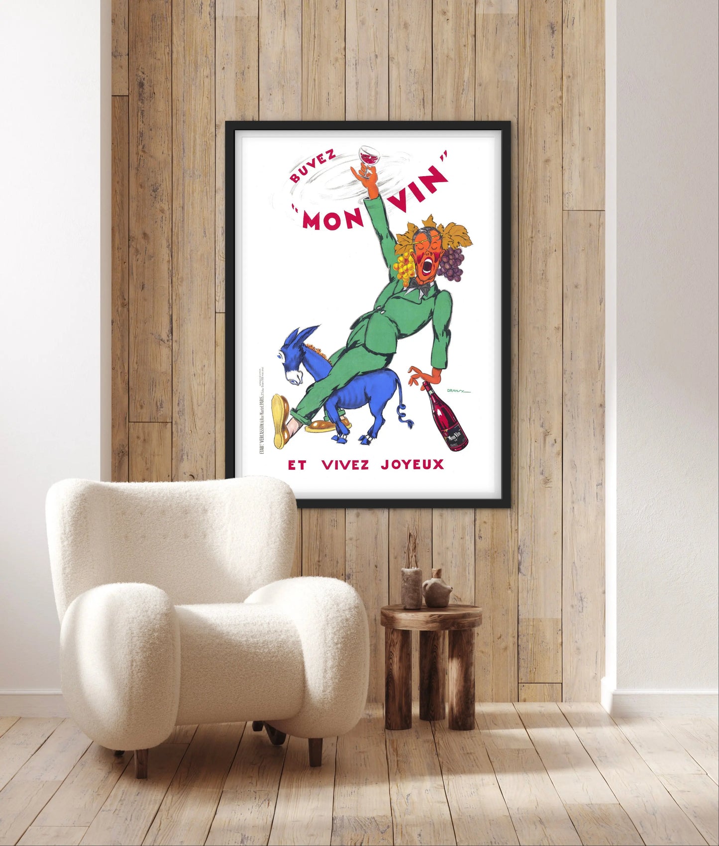 Affiche Buvez mon vin et vivez joyeux affichevintagefrance