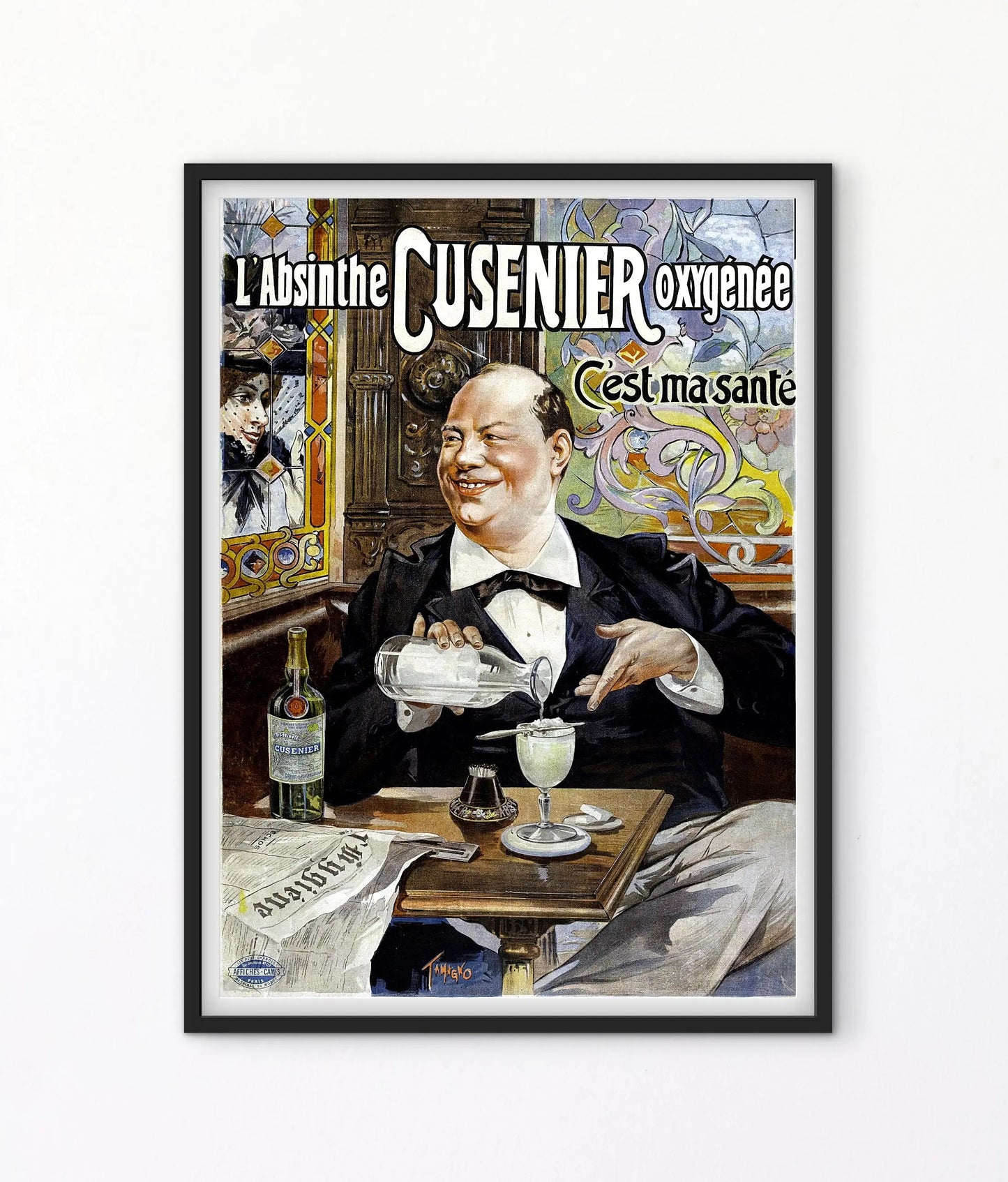 Affiche Absinthe Cusenier oxygénée c’est ma santé brasserie affichevintagefrance