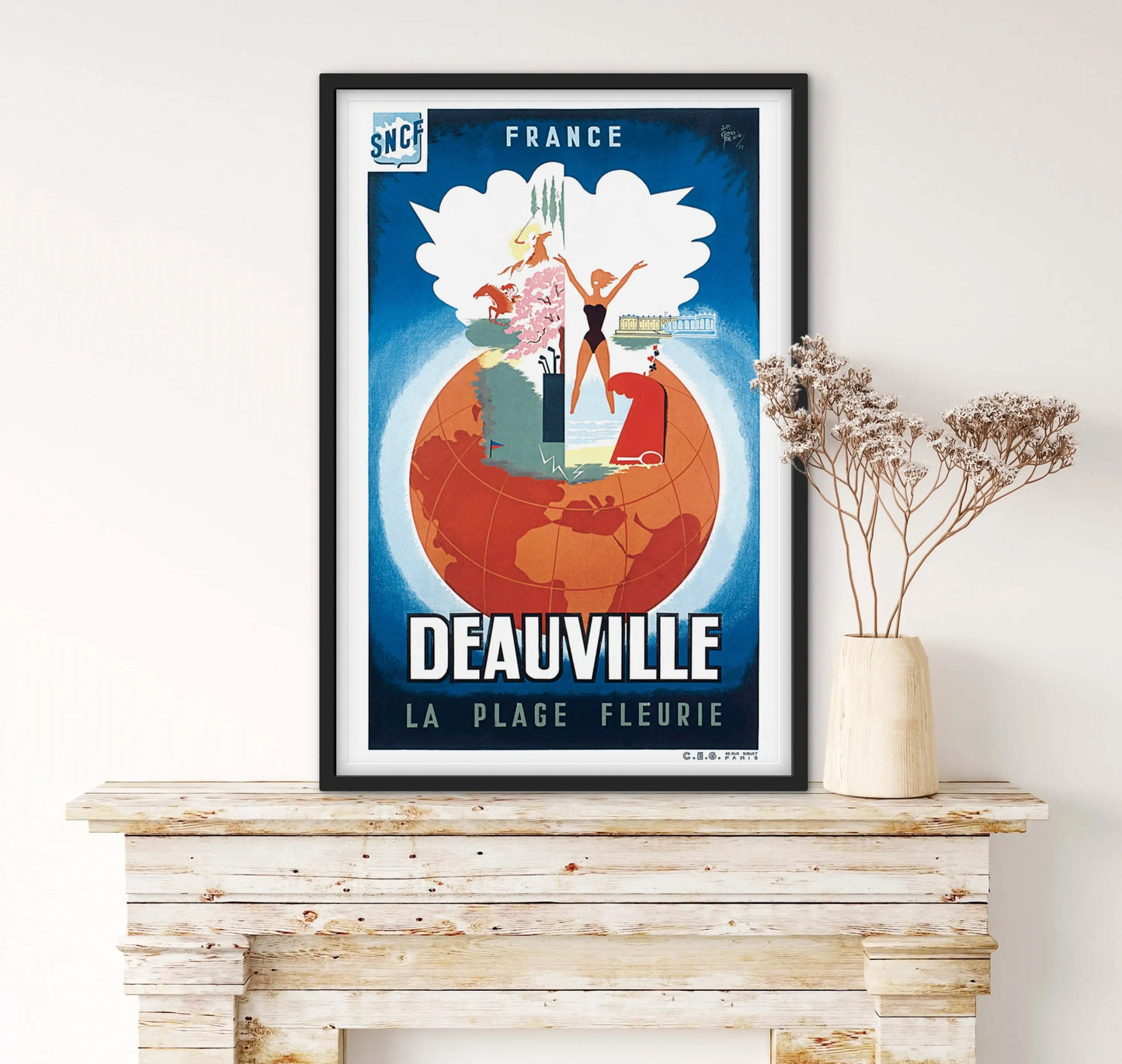 Affiche Deauville sncf « la plage fleurie » affichevintagefrance