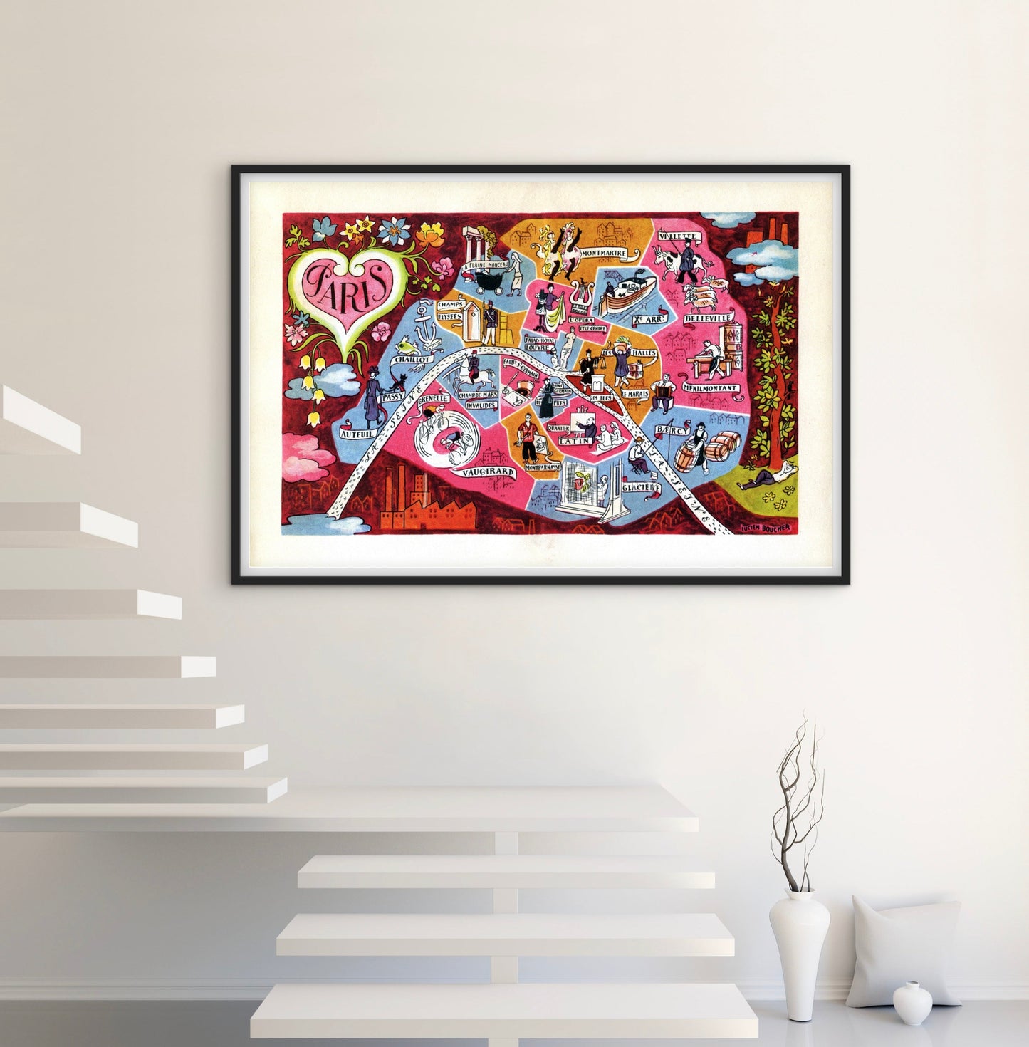 Affiche Carte Paris arrondissement affichevintagefrance