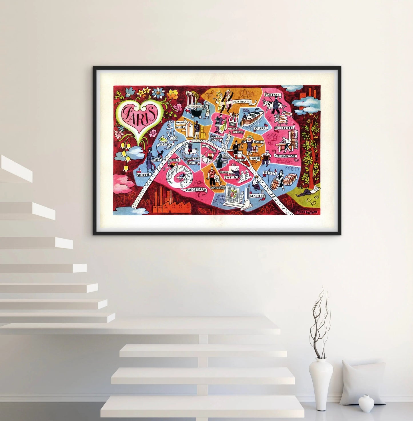 Affiche Carte Paris arrondissement affichevintagefrance