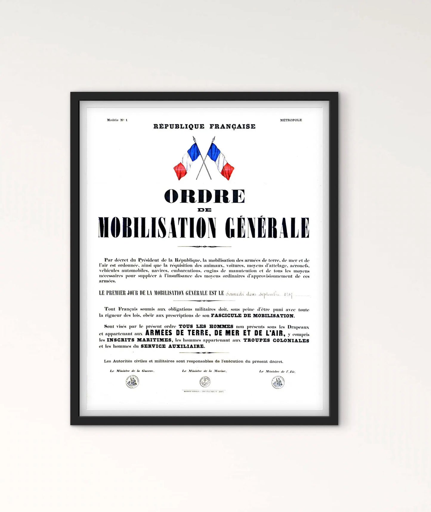 Affiche ordre de mobilisation générale décret président guerre mondiale affichevintagefrance