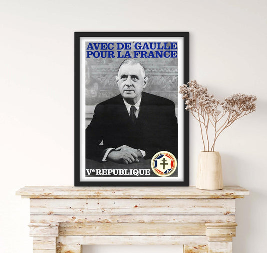 Affiche Général Charles de Gaulle 5e république affichevintagefrance