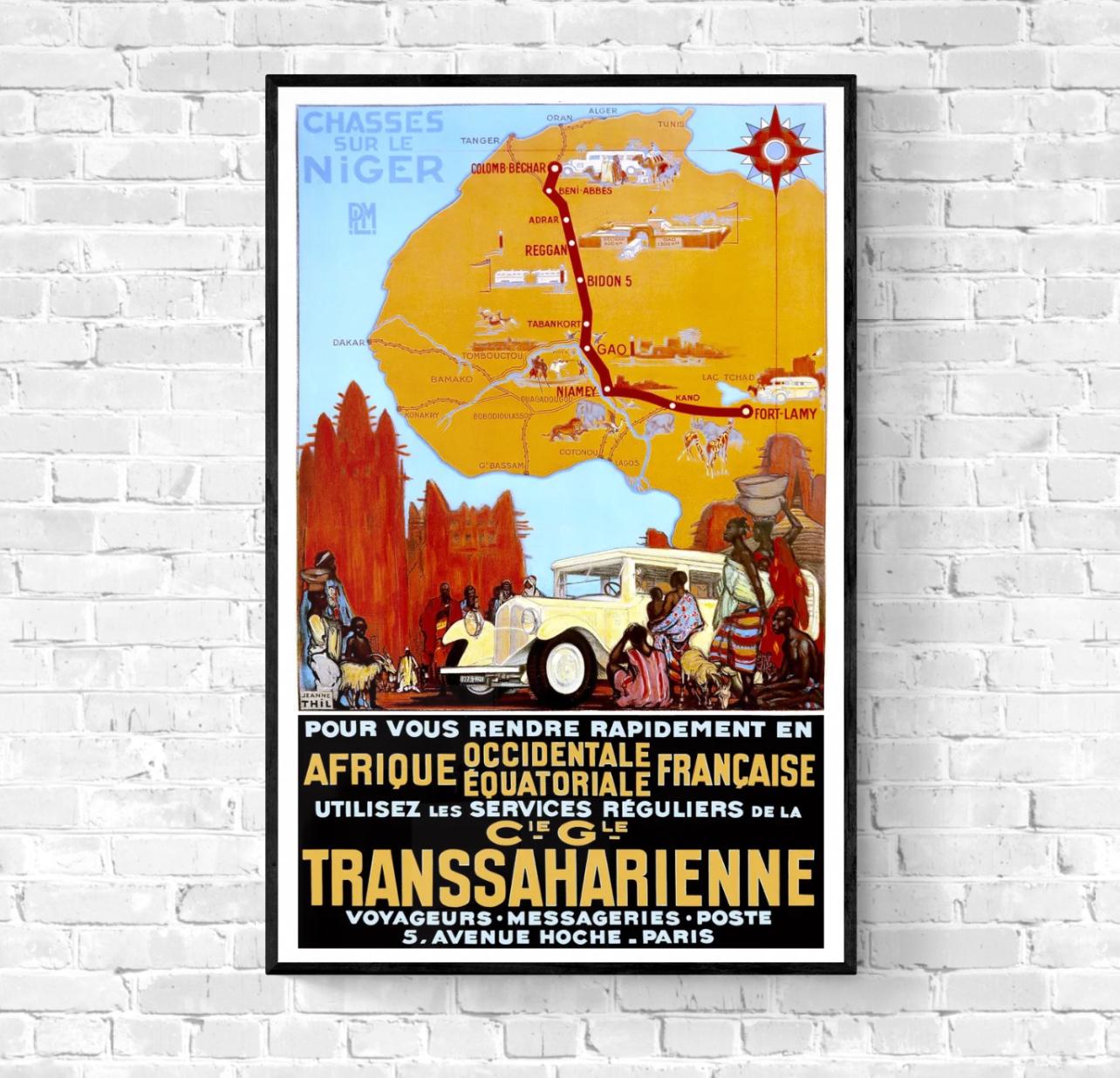 Affiche Afrique occidentale équatoriale compagnie transsaharienne