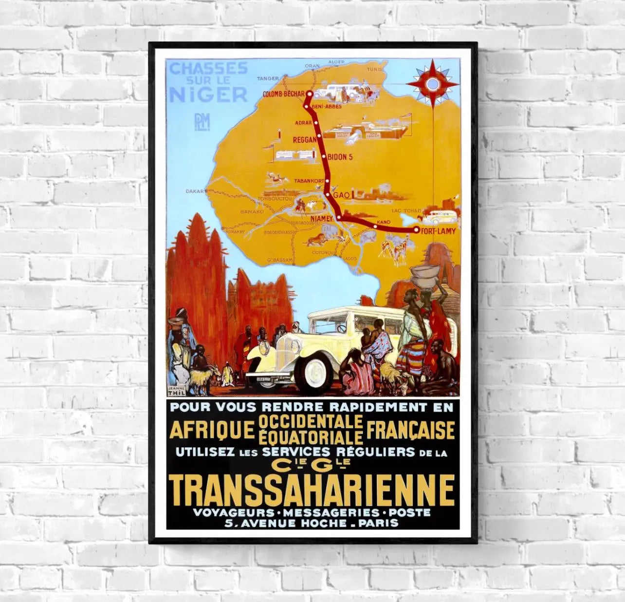 Affiche Afrique occidentale équatoriale compagnie transsaharienne affichevintagefrance