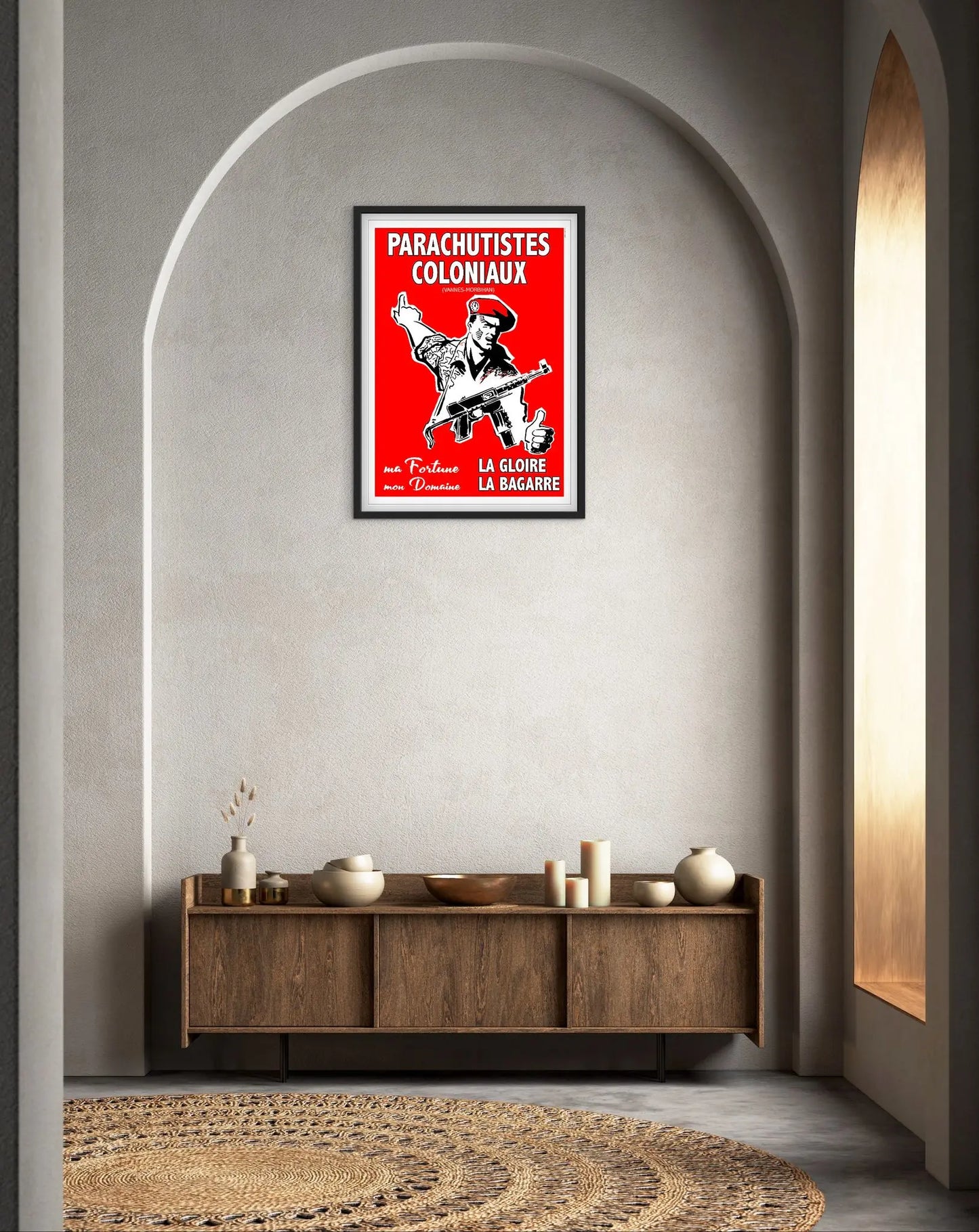 Affiche Commandos Parachutistes coloniaux militaire armé la gloire la bagarre rouge affichevintagefrance