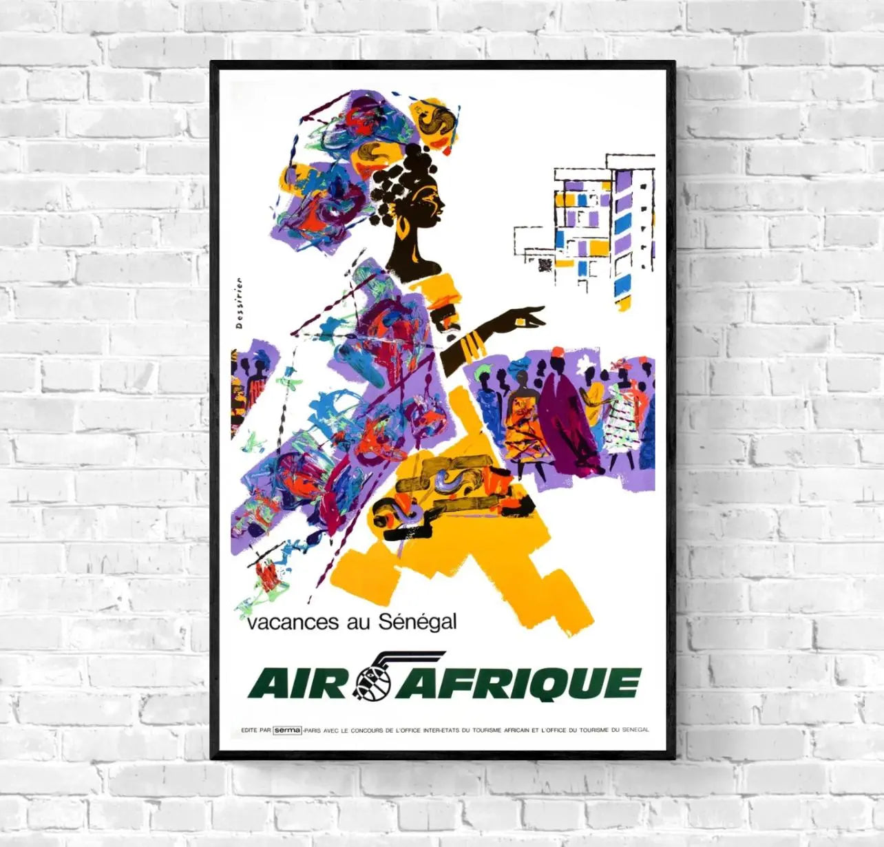 Affiche Air Afrique Vacances Sénégal affichevintagefrance