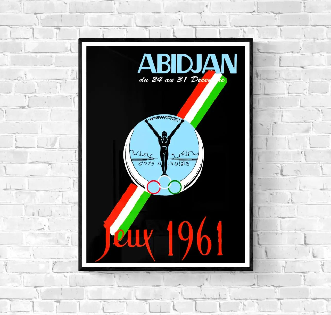 Affiche Jeux de l'amitié Abidjan 1961 côte d'ivoire affichevintagefrance