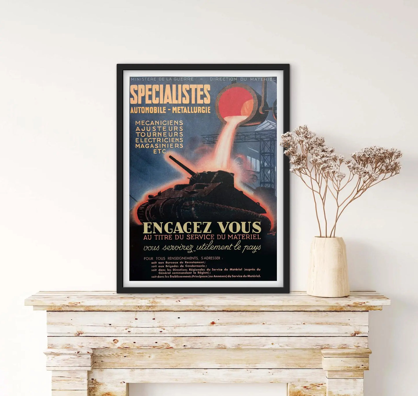 Affiche recrutement spécialistes mécanicien métallurgie automobile engagez vous dans l'armée affichevintagefrance