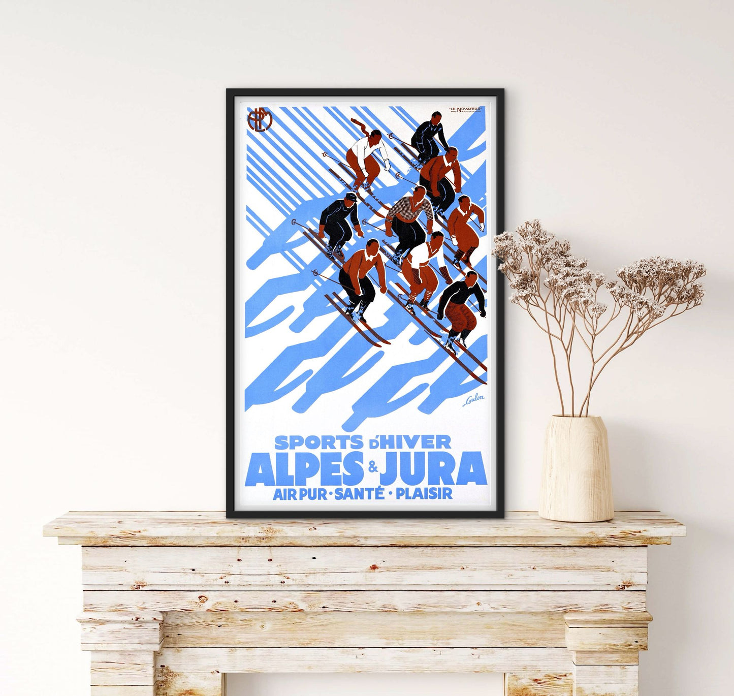 Affiche sports d'hiver Alpes et Jura air pur santé plaisir affichevintagefrance