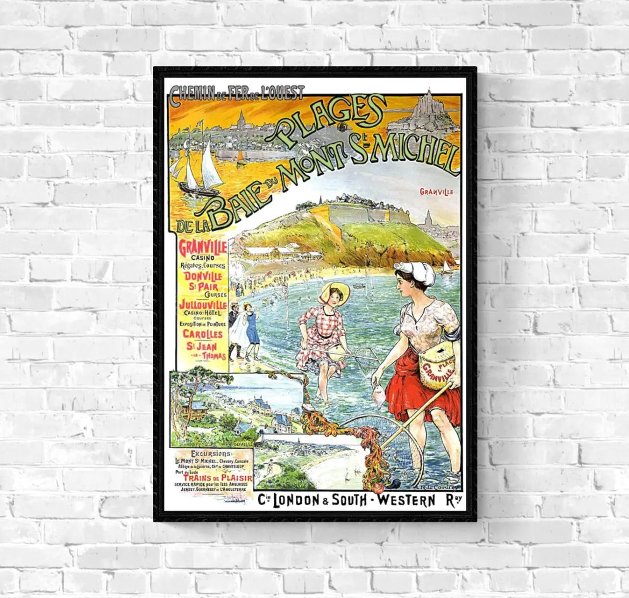 Affiche plage Mont Saint Michel Bretagne affichevintagefrance