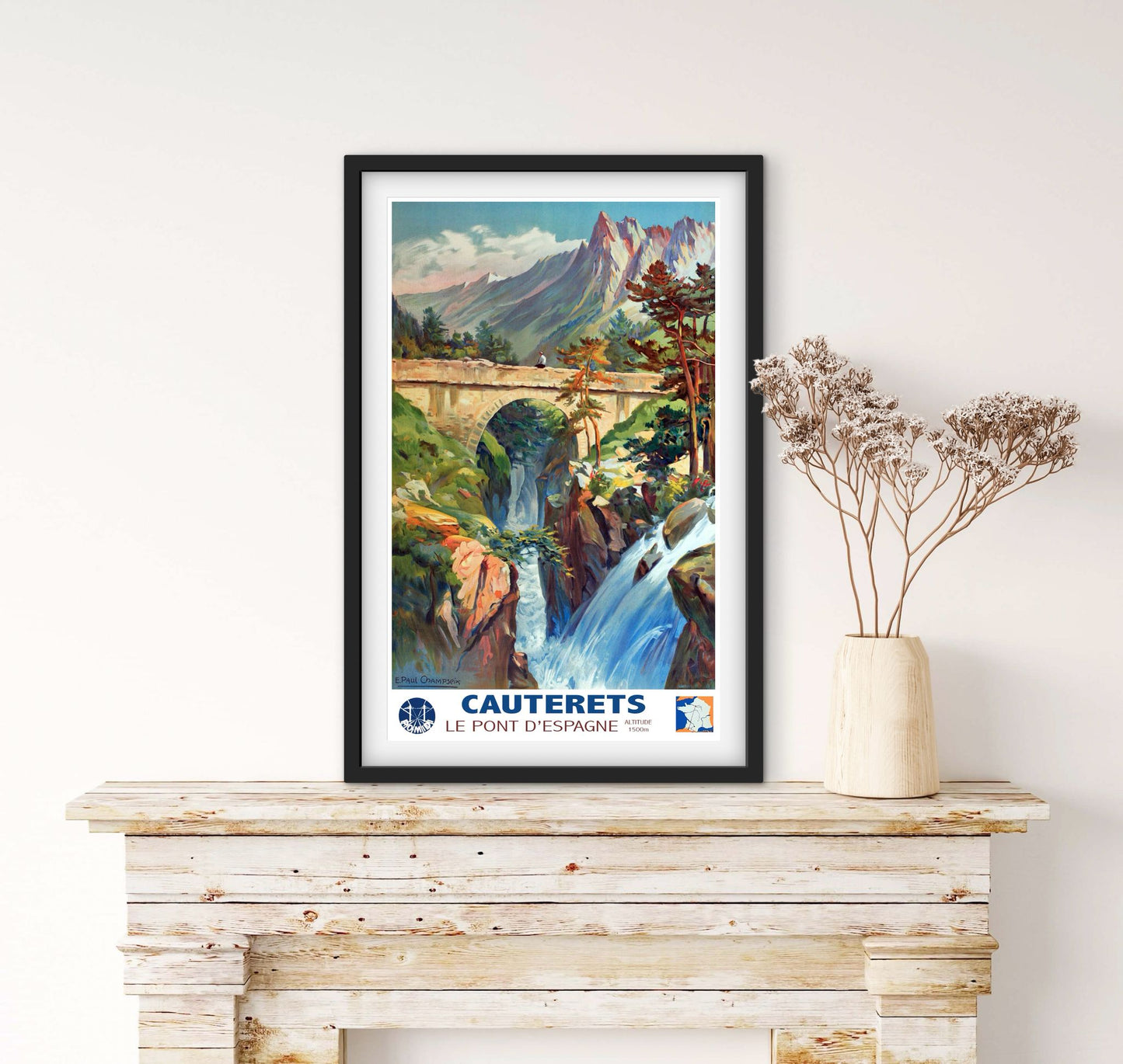 Affiche Ski France Pyrénées Cauterets pont d'Espagne affichevintagefrance