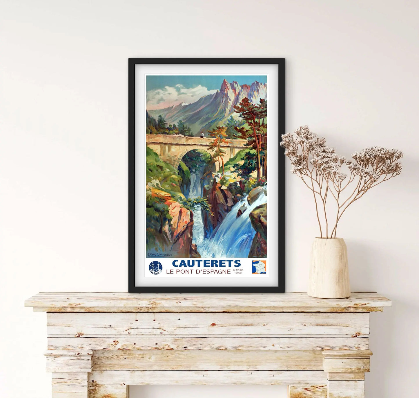 Affiche Ski France Pyrénées Cauterets pont d'Espagne affichevintagefrance