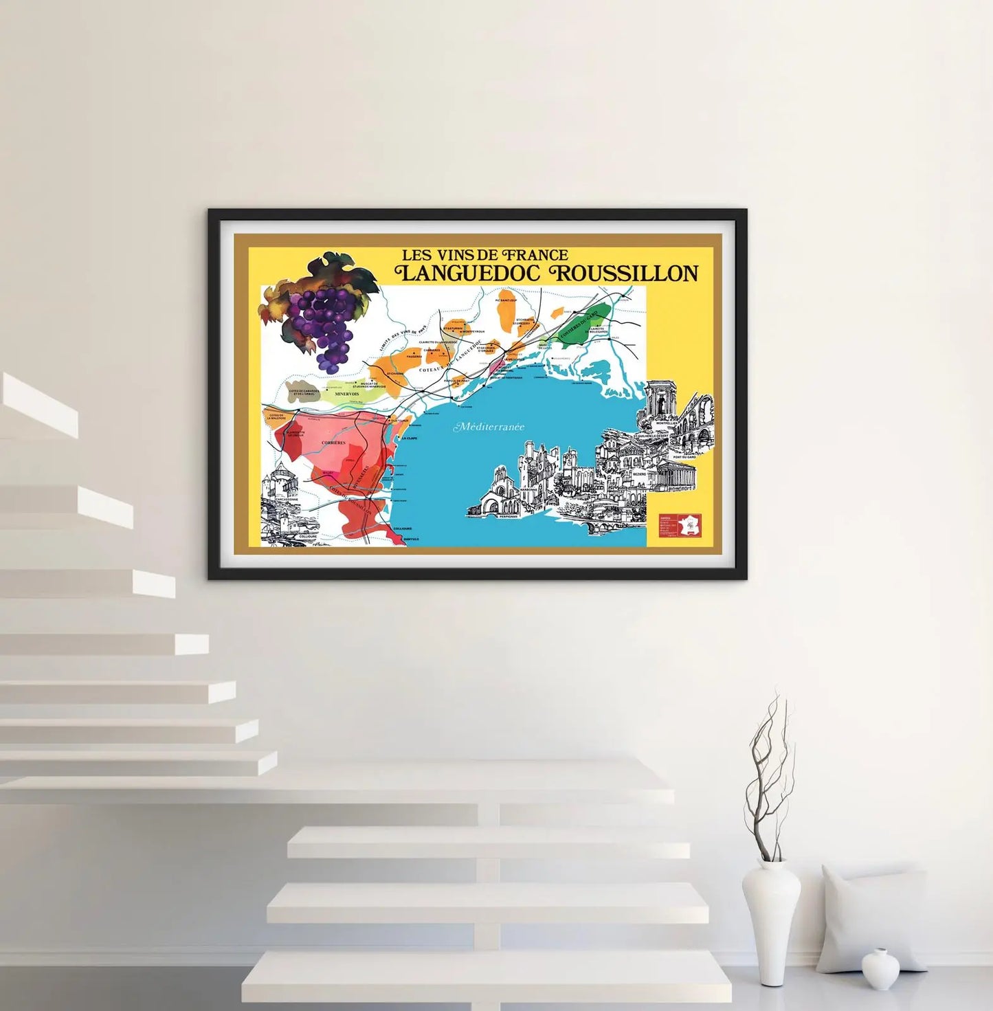 Affiche Vins de France Languedoc Roussillon carte affichevintagefrance