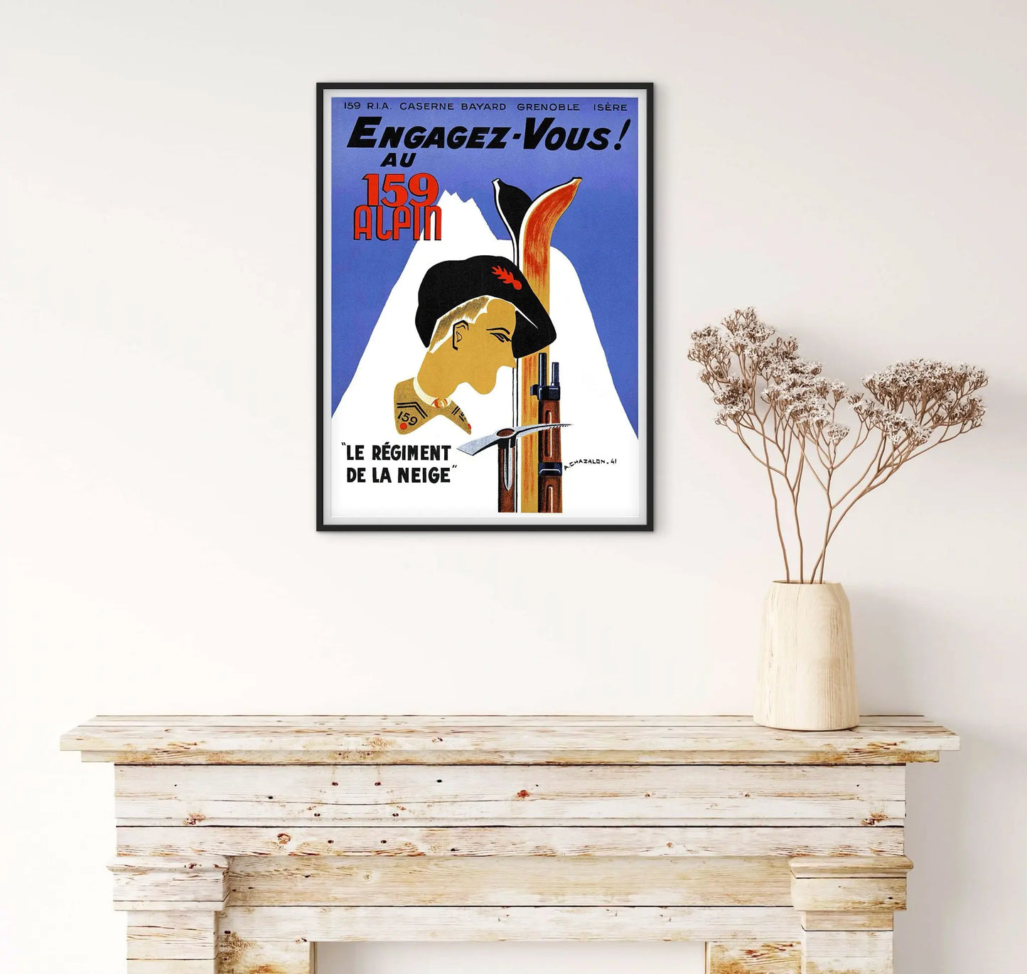 Affiche régiment de la neige 159e alpin recrutement affichevintagefrance