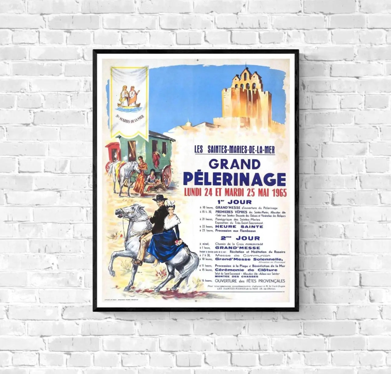 Affiche Sainte Marie de la Mer Pèlerinage 1975 affichevintagefrance