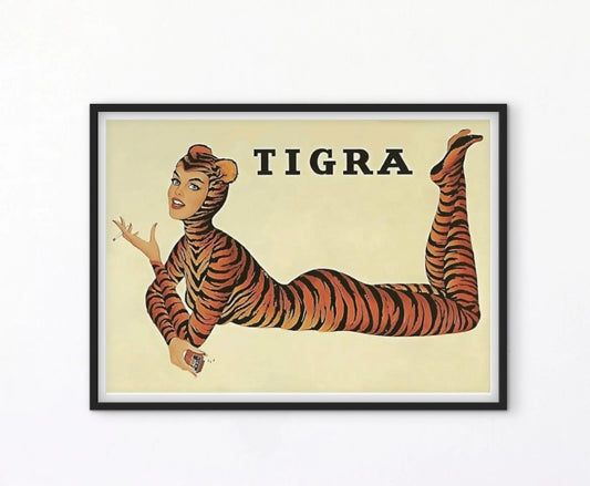 Affiche Tigra cigarettes Pin-Up Tigre Vintage affichevintagefrance