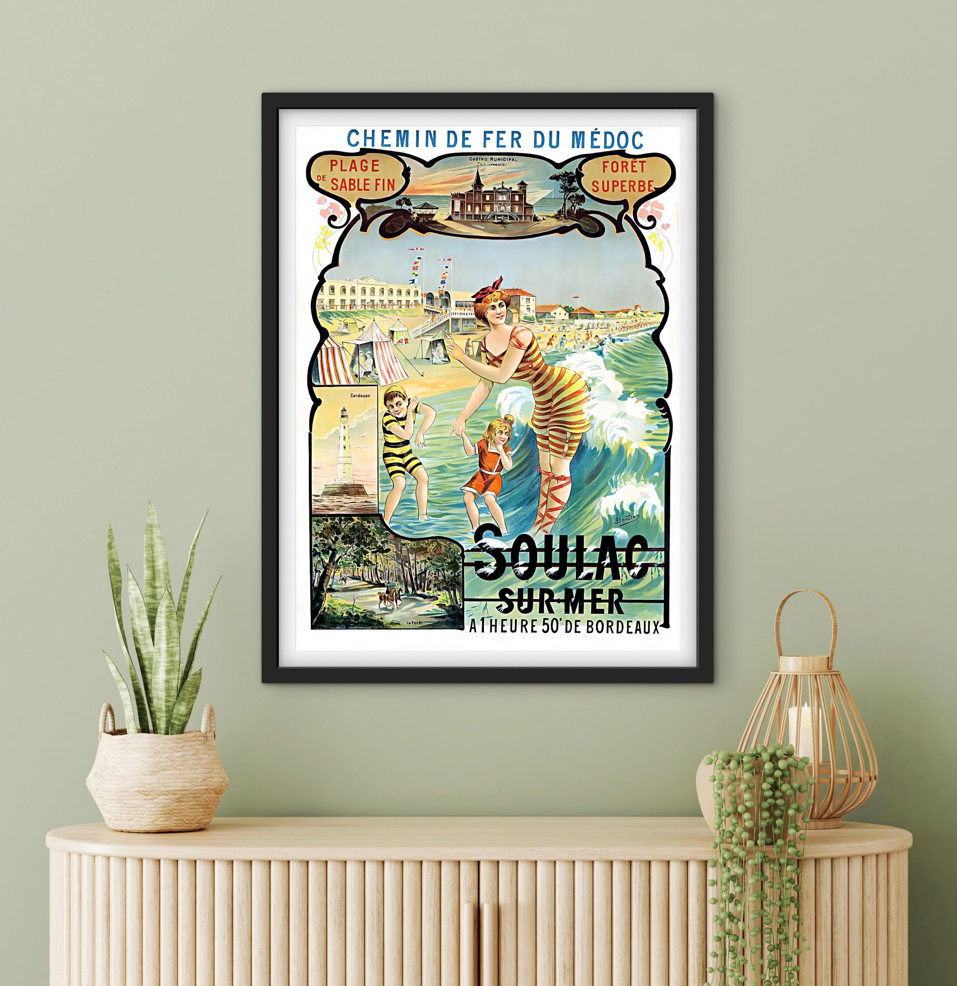 Affiche Soulac Sur Mer chemin de fer du Médoc plage affichevintagefrance