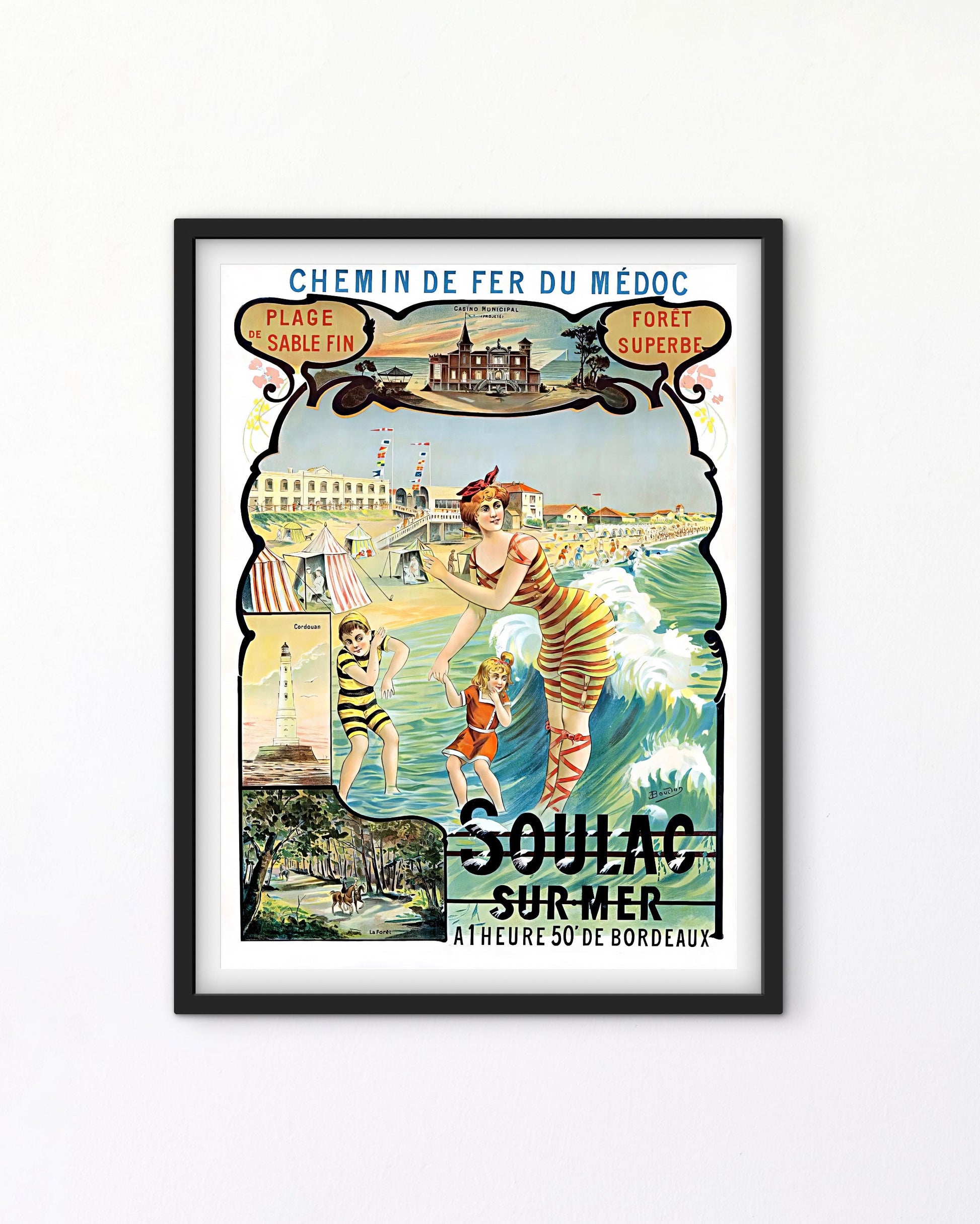 Affiche Soulac Sur Mer chemin de fer du Médoc plage affichevintagefrance