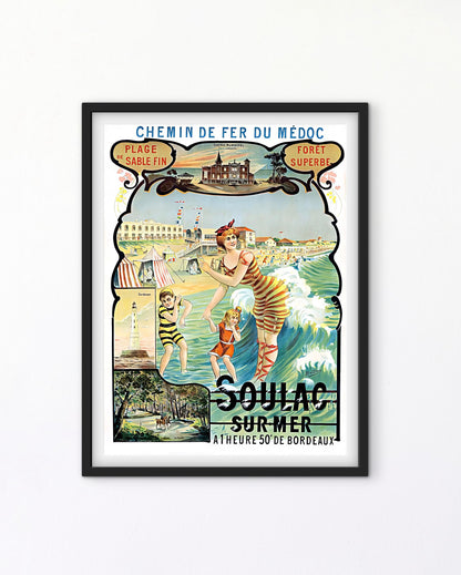 Affiche Soulac Sur Mer chemin de fer du Médoc plage affichevintagefrance