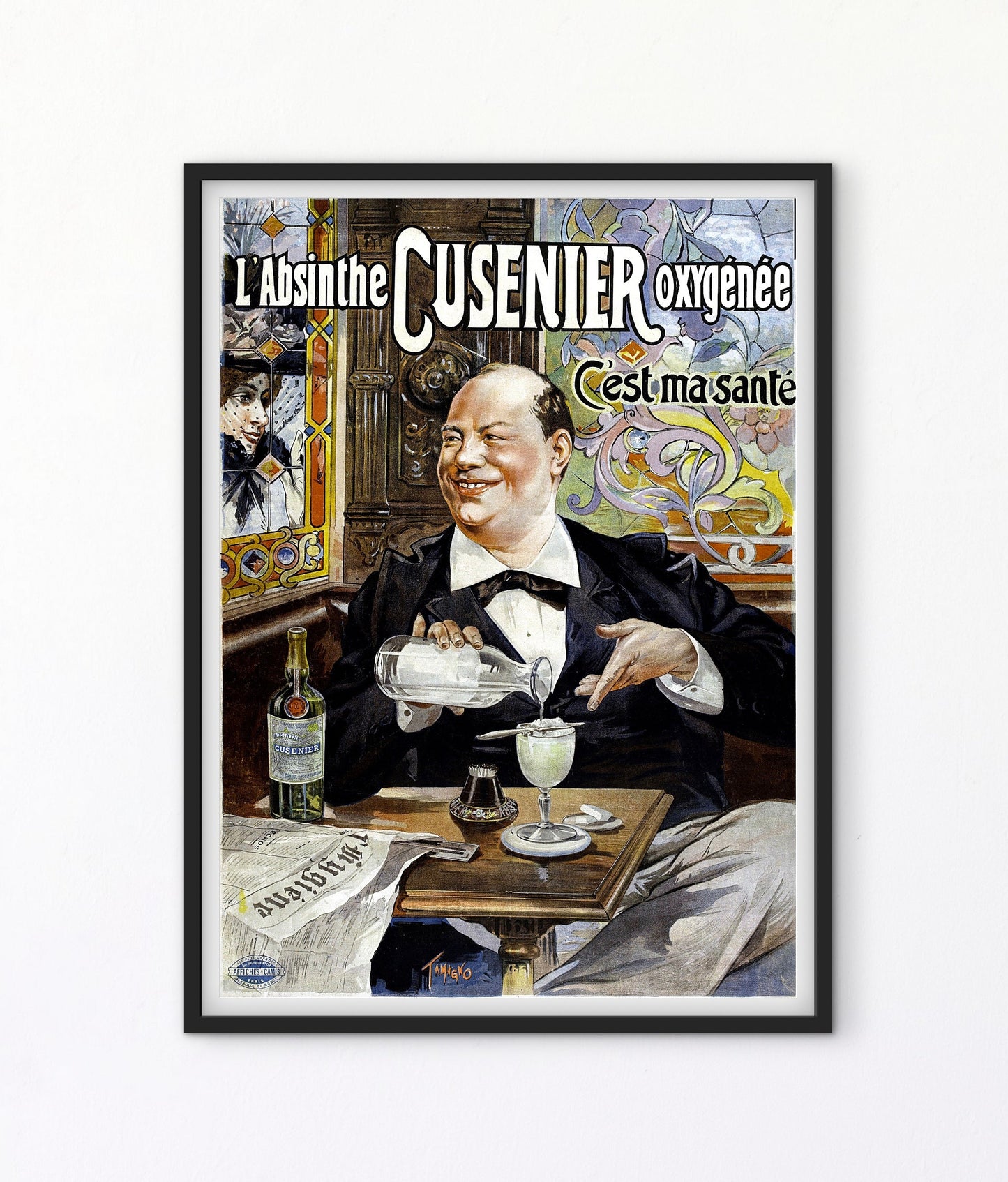 Affiche Absinthe Cusenier oxygénée c’est ma santé brasserie affichevintagefrance
