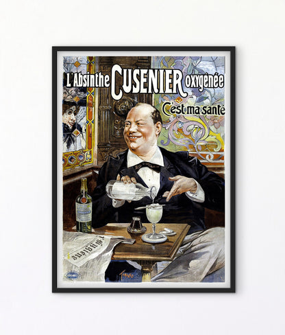 Affiche Absinthe Cusenier oxygénée c’est ma santé brasserie affichevintagefrance