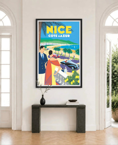 Affiche Vintage Nice Côte d’Azur Poster Voyage Rétro French Riviera Décoration Murale Méditerranée affichevintagefrance
