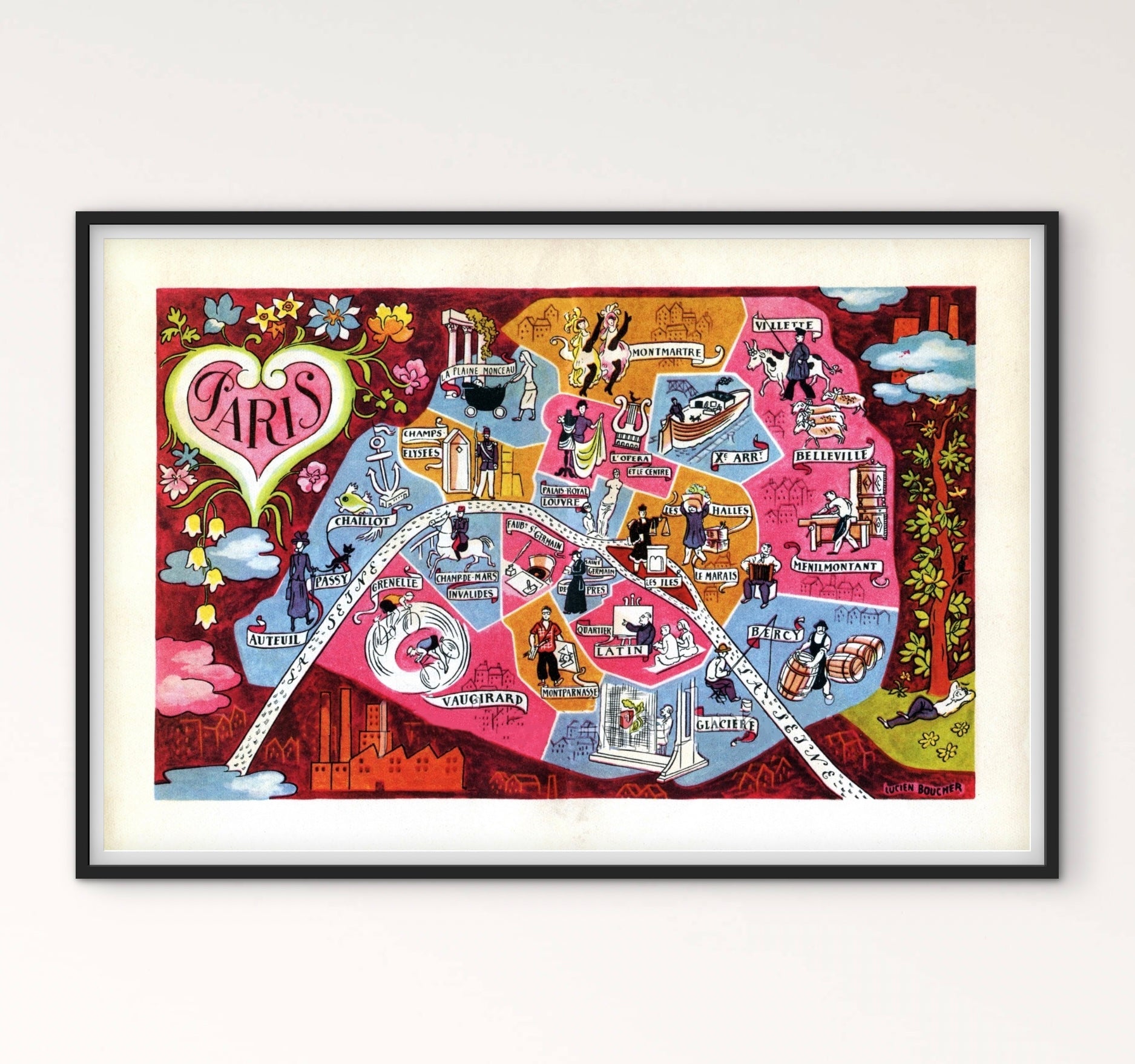 Affiche Carte Paris arrondissement affichevintagefrance