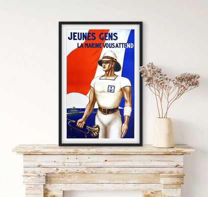 Affiche Marine Nationale « Jeunes gens la Marine vous attend » affichevintagefrance