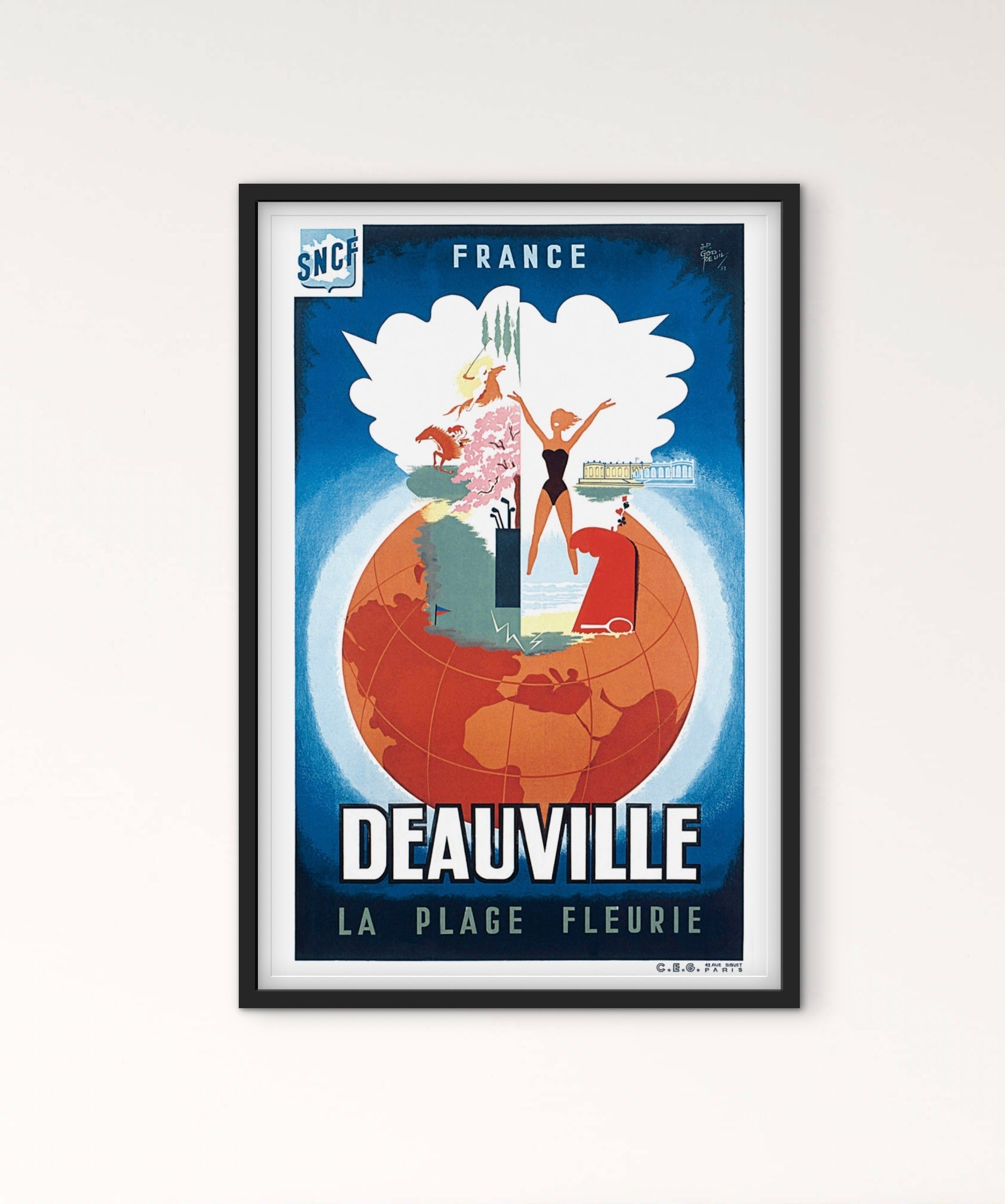 Affiche Deauville sncf « la plage fleurie » affichevintagefrance