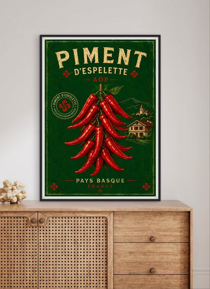 Affiche Piment d’Espelette Pays Basque affichevintagefrance
