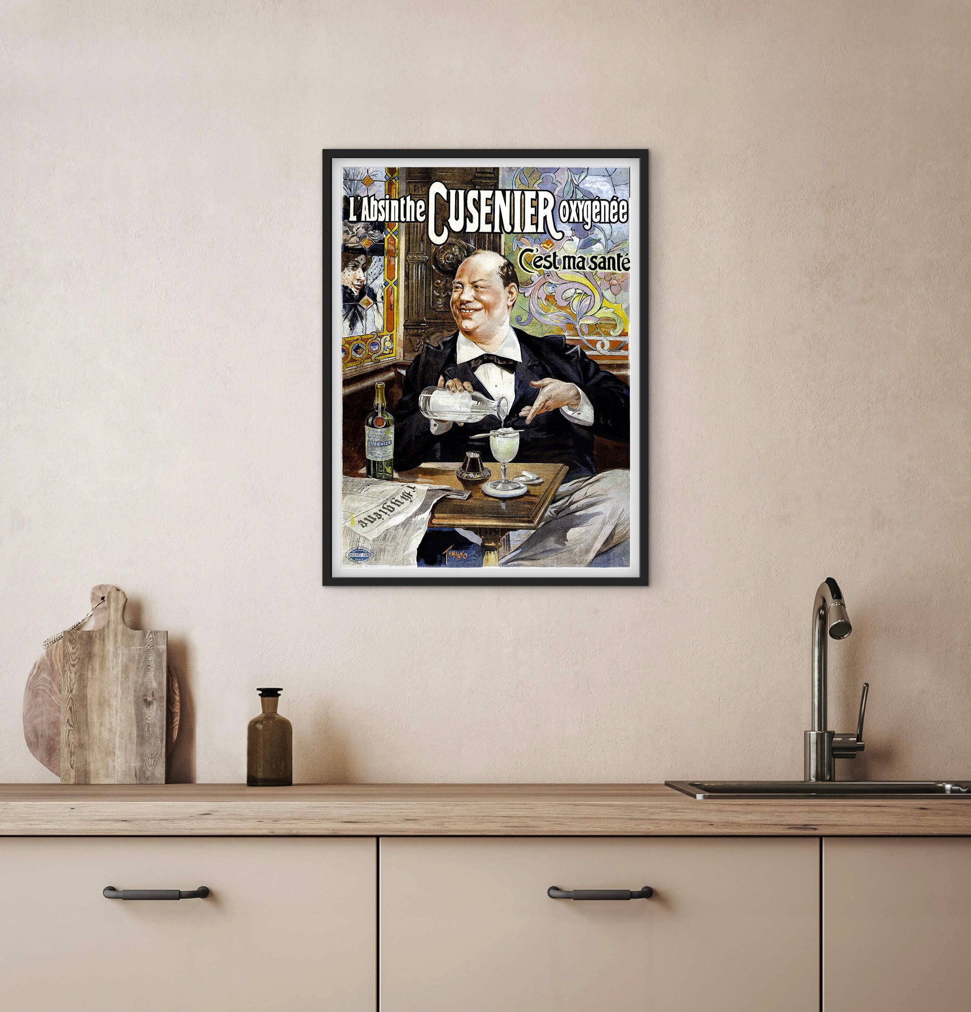 Affiche Absinthe Cusenier oxygénée c’est ma santé brasserie affichevintagefrance