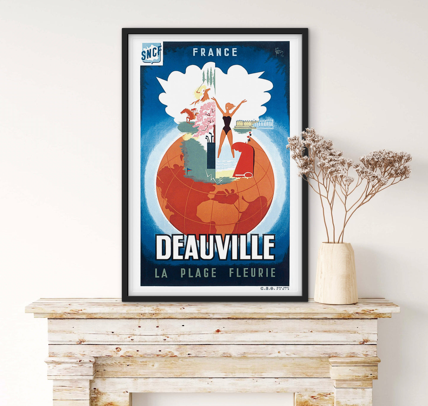Affiche Deauville sncf « la plage fleurie » affichevintagefrance