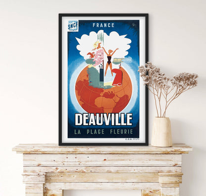 Affiche Deauville sncf « la plage fleurie » affichevintagefrance