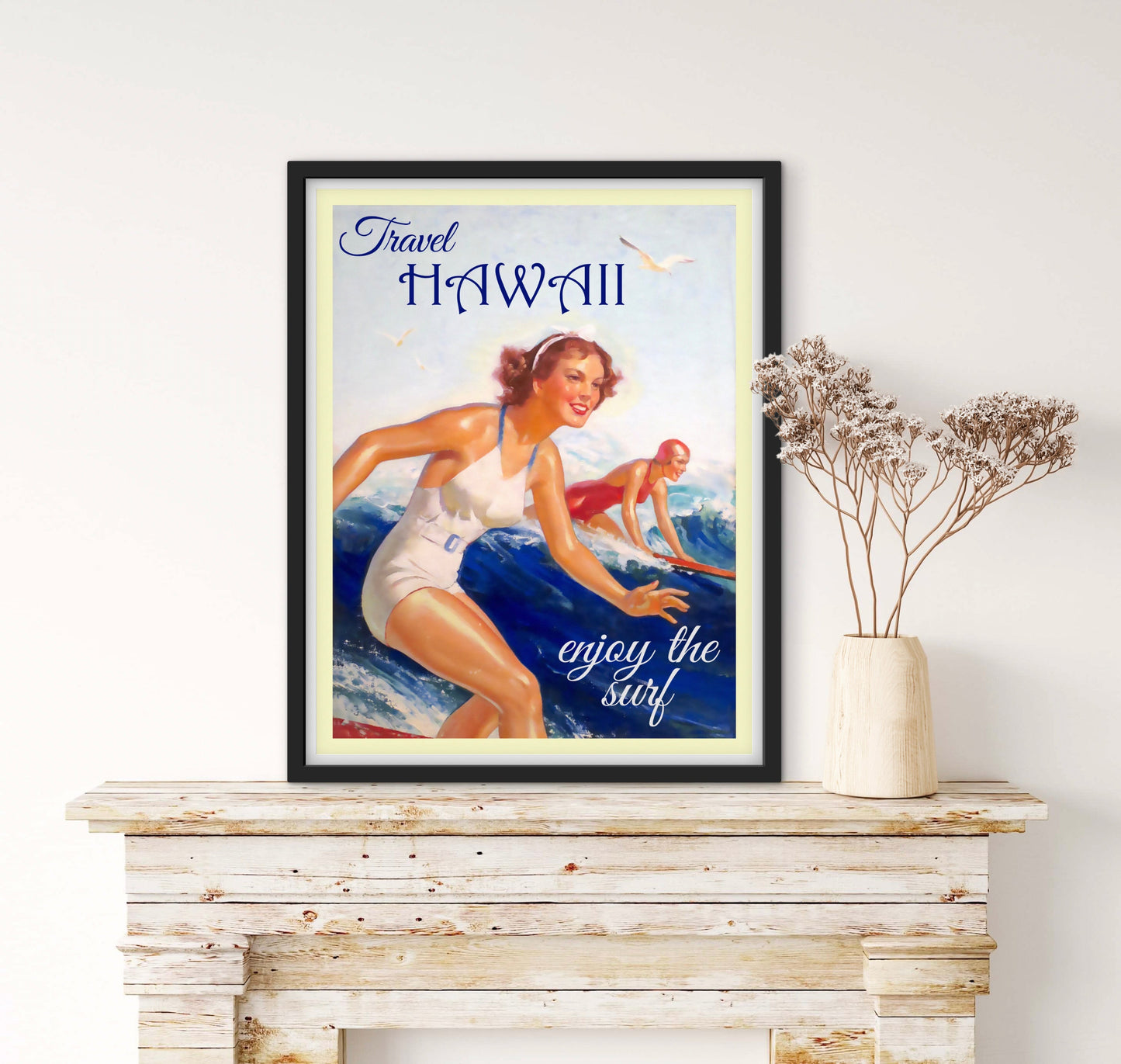 Affiche Hawaï surf vintage affichevintagefrance