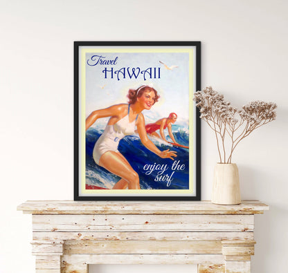 Affiche Hawaï surf vintage affichevintagefrance