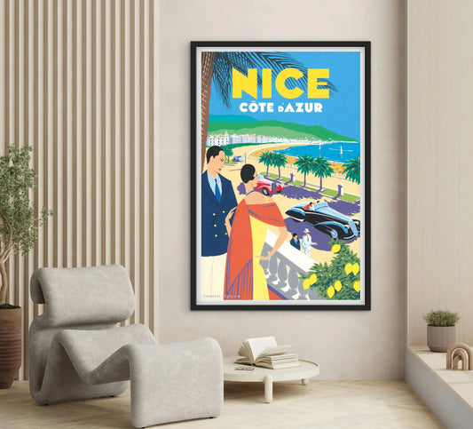 Affiche Vintage Nice Côte d’Azur Poster Voyage Rétro French Riviera Décoration Murale Méditerranée affichevintagefrance