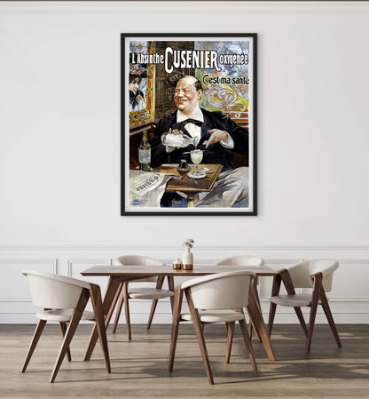 Affiche Absinthe Cusenier oxygénée c’est ma santé brasserie affichevintagefrance