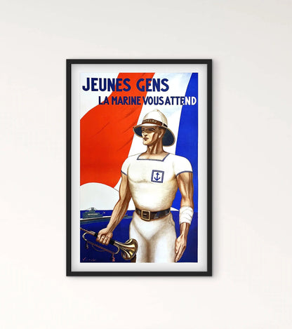 Affiche Marine Nationale « Jeunes gens la Marine vous attend » affichevintagefrance