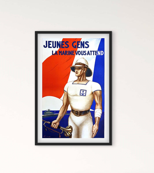 Affiche Marine Nationale « Jeunes gens la Marine vous attend »