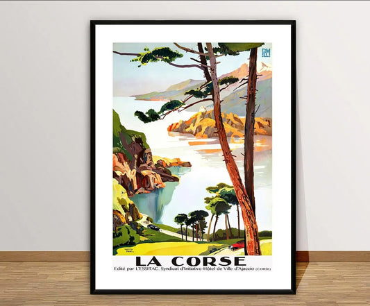 Poster de voyage vintage La Corse France - Vue côtière affichevintagefrance