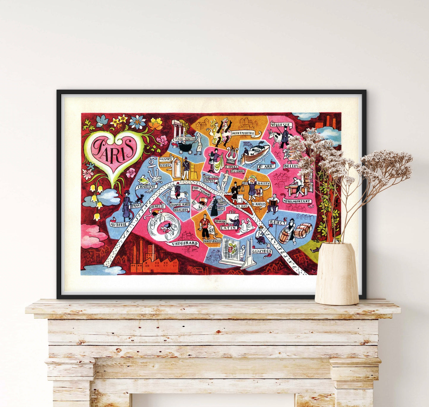 Affiche Carte Paris arrondissement affichevintagefrance