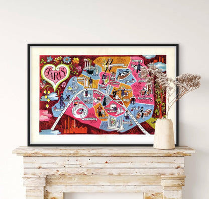 Affiche Carte Paris arrondissement affichevintagefrance