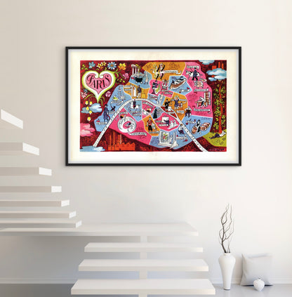 Affiche Carte Paris arrondissement affichevintagefrance