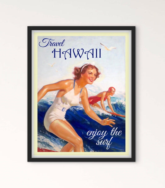 Affiche Hawaï surf vintage affichevintagefrance