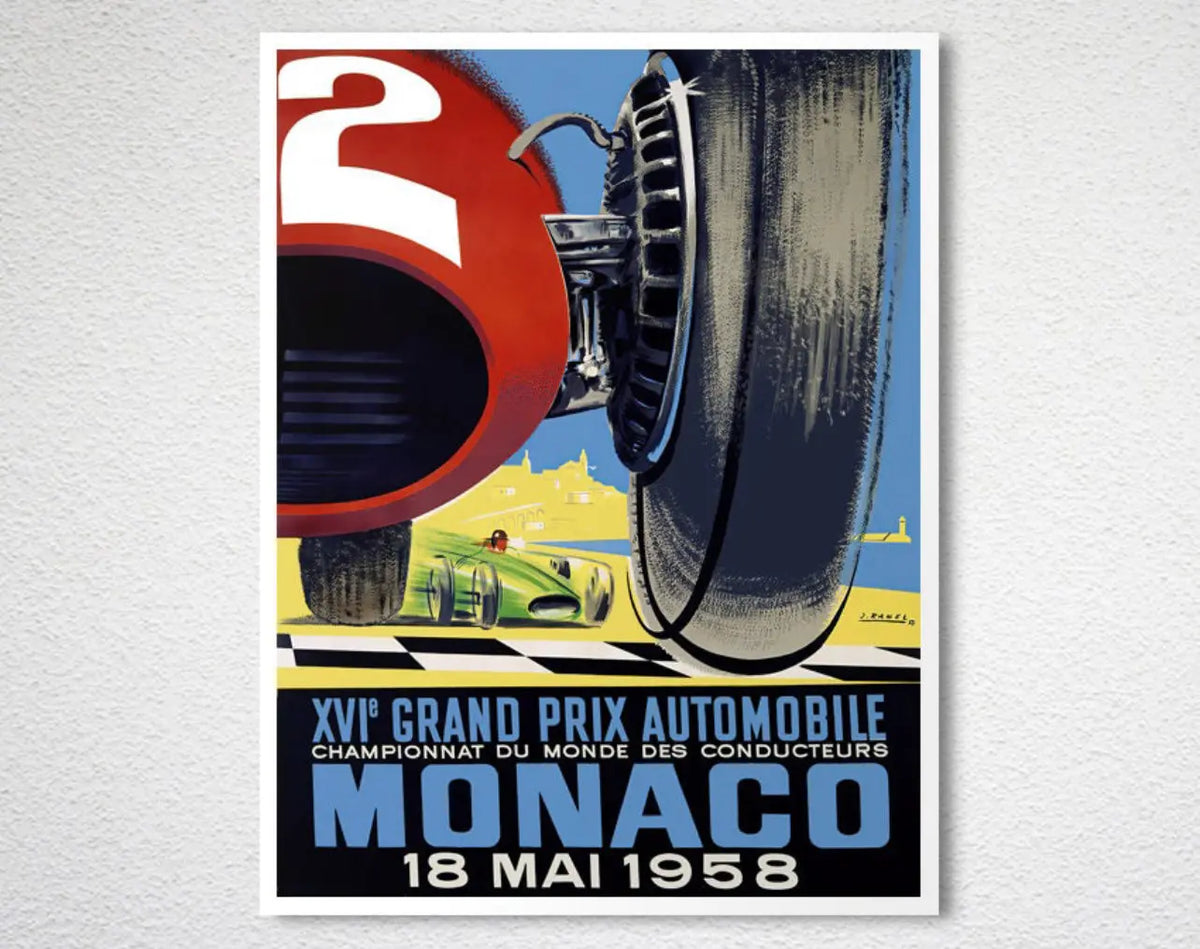 Grand Prix automobile de Monaco, Poster Grand Prix vintage 1958 - Sport automobile, Racing Poster, Affiche Deco affichevintagefrance