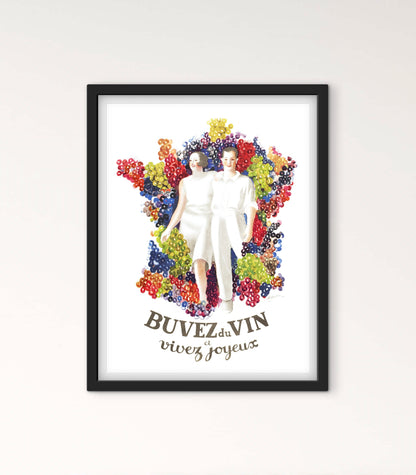 Affiche Buvez du Vin vivez joyeux