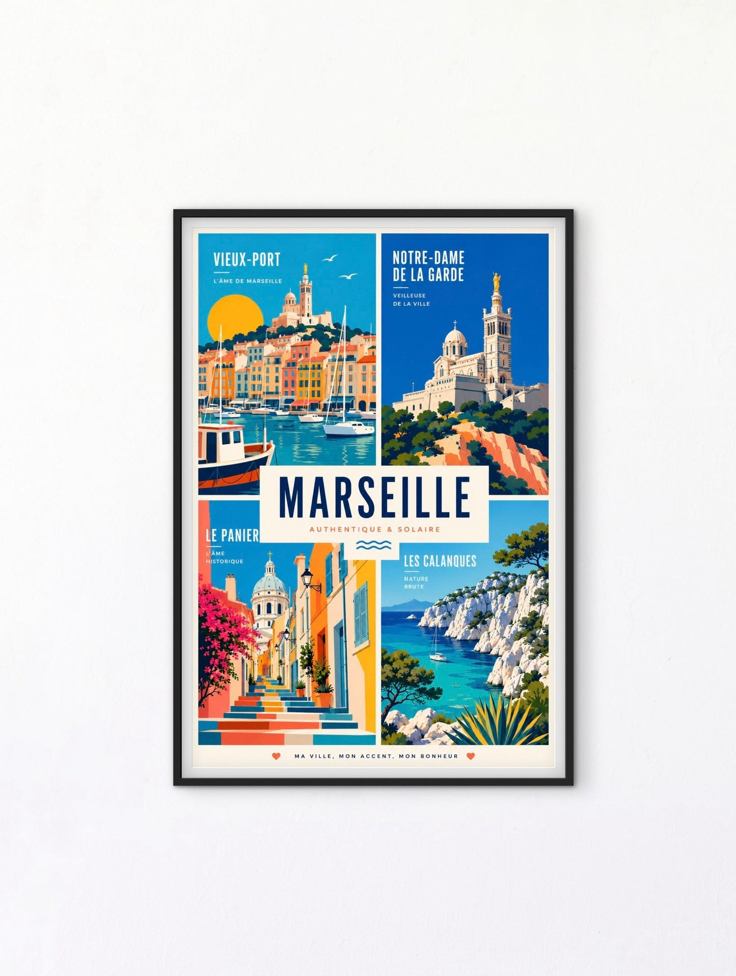 Affiche Marseille Vintage – Vieux-Port, Notre-Dame & Calanques affichevintagefrance