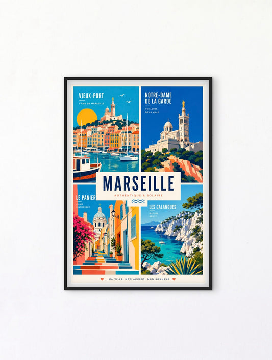 Affiche Marseille Vintage – Vieux-Port, Notre-Dame & Calanques affichevintagefrance